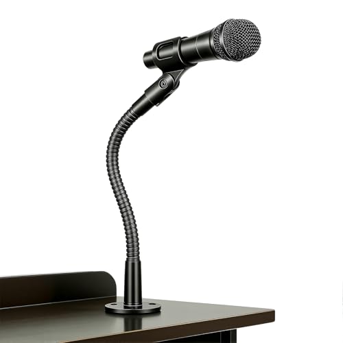 Microphone Stand - 9-INCH Heavy-Duty Flexible Gooseneck Desktop Mic Stands Holder with Flange Mount Base for Lectern Podium Podcast Meetings Lectures Streaming Gaming Studio - size: 9-INCHS