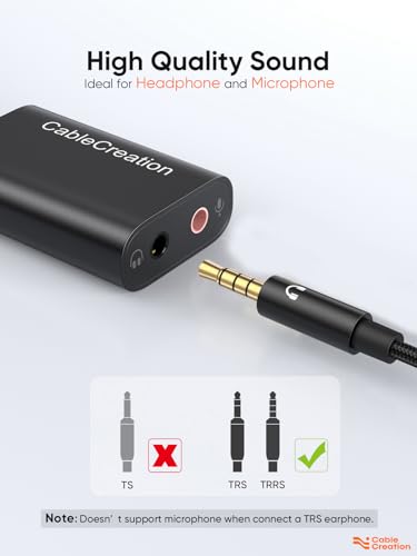 CableCreation USB Audio Adapter External Sound Card with 3.5mm Headphone and Microphone Jack Compatible with Windows, Mac, macOS, Linux, PS4, PS5, Plug and Play, Aluminum Black - color: Black USB 2.0, size: 1-Pack