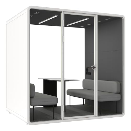 Soundproof Office Pod Booth, Quiet Meeting Pod with Acoustic Panels, Sound Proof Room with Desk, Portable Removable Working Booth for Private Phone Calling, Study, 4 to 6 People L Size H92in W91in D70 - color: Grey L