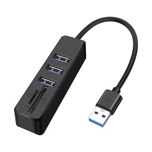 XMSJSIY USB Hub Splitter 5 in 1 USB A Multiport Adapter with 3 USB Type-A Ports SD/TF Memory Card Reader USB 2.0 Docking Station USB A to USB A Data Ports Adapter Compatible with Smartphones Laptops