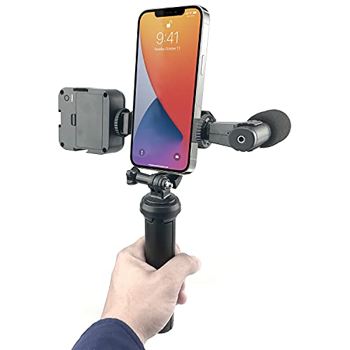 Selfie Stick Tripod Vlogging Kit for All Smartphones iPhone, Android w/LED Light, Rotating Phone Mount, Microphone, Bluetooth Remote, Hard Case for Live Stream, YouTube, Instagram TikTok