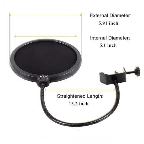HORNO Professional Microphone Filter Screen-Mic Pop Blocker Mask Shield Screen with Flexible Gooseneck Mount