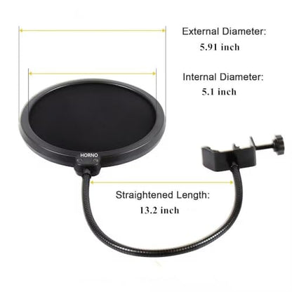 HORNO Professional Microphone Filter Screen-Mic Pop Blocker Mask Shield Screen with Flexible Gooseneck Mount