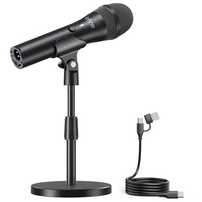 FIFINE USB/XLR Dynamic Microphone for Podcast Recording, Studio Desktop Mic with Mute Button, Height-Adjustable Stand, Windscreen for Vocal, Streaming, Voice Over, Black-AmpliTank TANK2