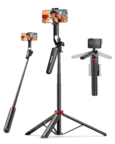 Aureday 72" Phone Tripod and Selfie Stick, Cell Phone Tripod Stand with Wireless Remote & Extendable Phone Mount for Travel/Selfie/Recording/Vlogging, Compatible with iPhone/Android/Camera