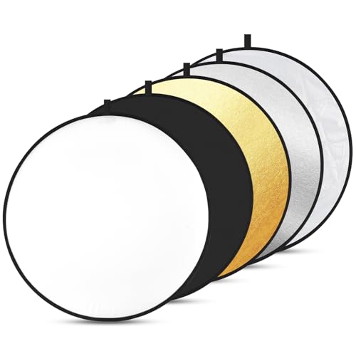 5-in-1 Light Reflector 43 Inch/110 cm Photography Diffuser Collapsible Portable with Bag，Gold Silver White Black Translucent for Studio and Outdoor Lighting (43'' (110cm)) - size: 43'' (110cm)