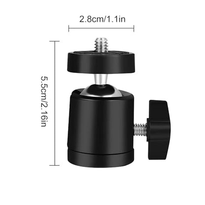 Mini Ball Head, 1/4" Swivel Mini Ball Head Screw Tripod Mount for LED Video Light, Microphone, Cameras, Camcorders, Smart Phone (2 Pack)