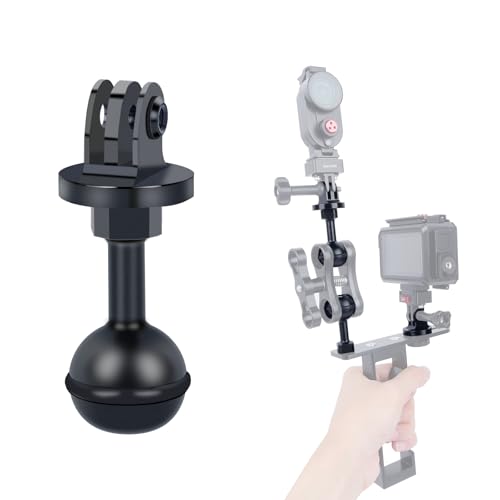 1-Inch Ball Head Camera Mount Adapter with Dual Screw Holes - Aluminum Alloy Universal Clamp for DSLR, GoPr0, Insta360 Underwater Photography Accessories 63155