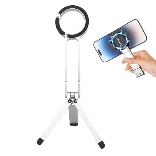 Foldable Magnetic Tripod - Aluminum Adjustable Stand, Strong Grip Holder, Compact Lightweight Mount | Phone Tripod for Outdoor Desk Home Supplies Video Calls Streaming Filming Entertainment Viewing - color: Silver
