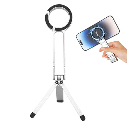 Foldable Magnetic Tripod - Aluminum Adjustable Stand, Strong Grip Holder, Compact Lightweight Mount | Phone Tripod for Outdoor Desk Home Supplies Video Calls Streaming Filming Entertainment Viewing - color: Silver