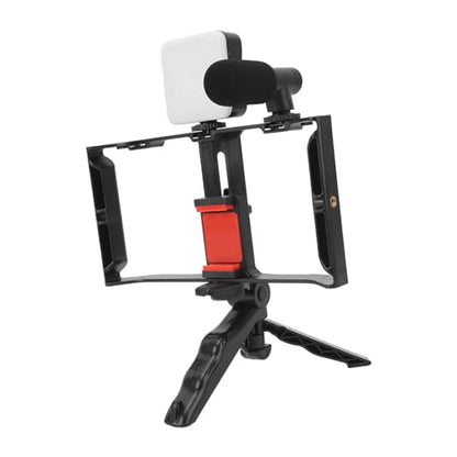 Phone Live Streaming Kit with Fill Light, Wireless Microphone, Sound Cable, Phone Cage & Handheld Tripod for Vlog, Online Teaching, Live Selling, Smartphone Video Rig