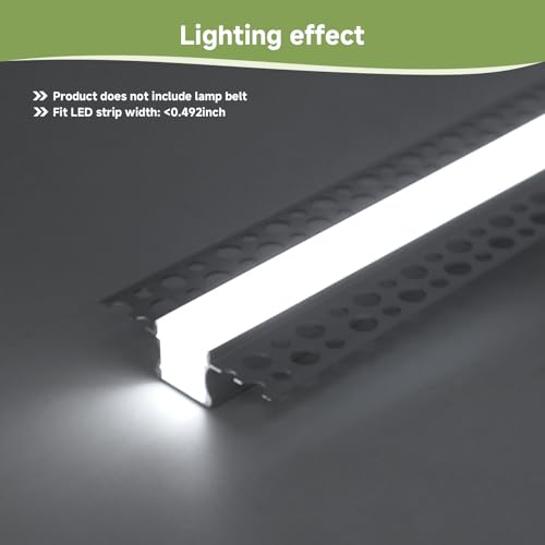 Drywall Led Channel, 6 Pack 3.3FT Plaster-in LED Aluminum Channel, 12mm Inner Width Trimless Recessed Led Strip Lights Diffuser with Milky Cover Seamless Lighting Profile, for Ceiling and Wall - color: Silver Aluminum + White Cover, size: 3.3FT/6P/#145