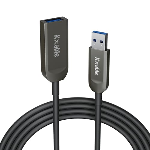 Kxable USB 3.0 Extension Cable 50 Feet, USB Active Fiber Optical Male to Female Extender Cord, High Speed 5Gbps Data Transfer, Support USB 3.0 & USB 2.0, for Webcam, USB Hub, VR, Hard Drive, Printer - size: 50 Feet (Fiber Optic)