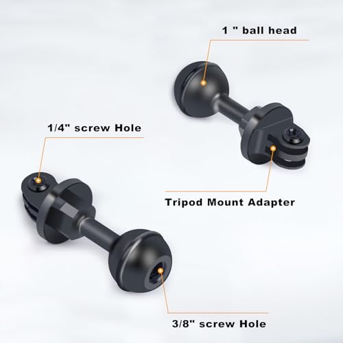 1-Inch Ball Head Camera Mount Adapter with Dual Screw Holes - Aluminum Alloy Universal Clamp for DSLR, GoPr0, Insta360 Underwater Photography Accessories 63155