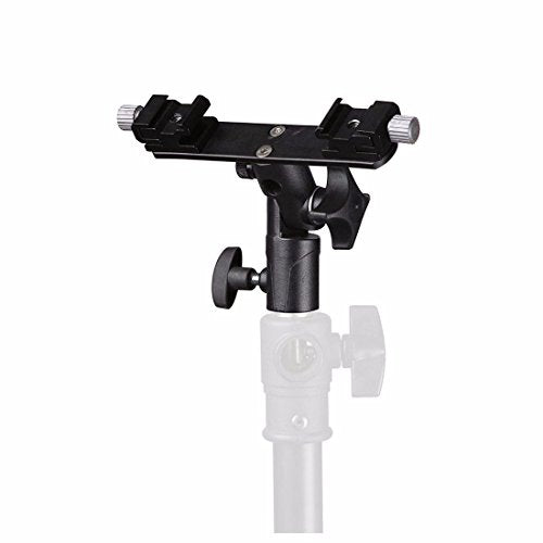 EXMAX E2 Adjustable Double Flash Bracket Dual Hot Shoe Speedlight Stand Umbrella Holder Light Stand Bracket Mount 1/4" to 3/8'' for Studio Video DSLR Camera