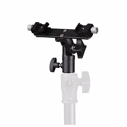 EXMAX E2 Adjustable Double Flash Bracket Dual Hot Shoe Speedlight Stand Umbrella Holder Light Stand Bracket Mount 1/4" to 3/8'' for Studio Video DSLR Camera