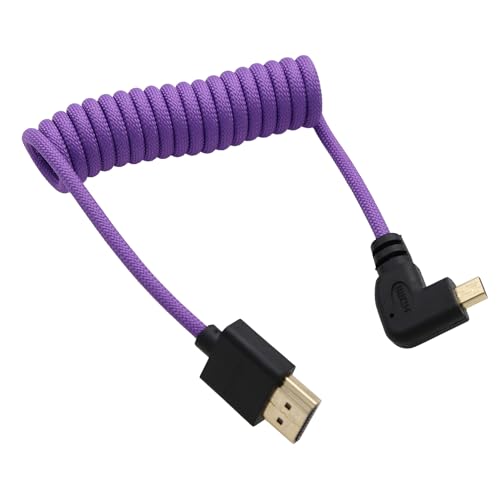 Right Angle Micro-HDMI to HDMI 8K Cable for ATOMOS Ninja V Shinobi, Sony ZV-E10 A7C A7R4 A6700, Canon R6II R5C R10, Lumix S5 S9 G100, Fujifilm X-T50, Purple Braided Coiled 30cm - color: Purple, size: Right Angle to Straight