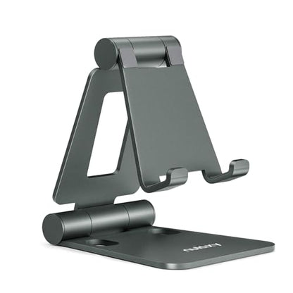 Nulaxy Dual Folding Cell Phone Stand, Fully Adjustable Foldable Desktop Phone Holder Cradle Dock Compatible with iPhone 17 16 15 14 13 12 11 Pro Max Xs Xr X 8, Nintendo Switch, All Phones - Gray - color: D-Grey