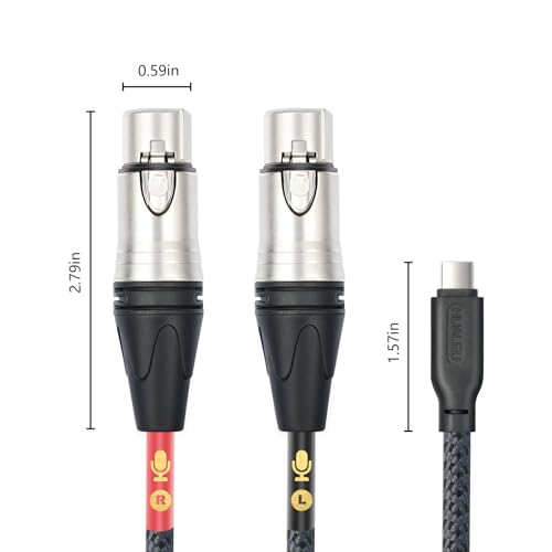 HUALUE 3.3Feet Stereo Dual XLR Female to USB C,Smartphone USB C Microphone Cable，Dual Channel Stereo Input USB C to XLR Female for iPhone 15 ipad Dynamic Microphone Laptop - color: silver, size: 3.3FT