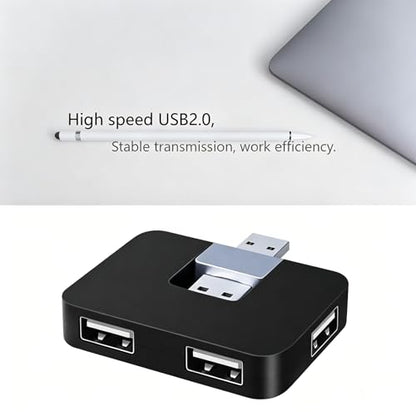 USB 2.0 Hub, 4-Port Mini U-Shape Data Transfer Hub for PC Laptop Desktop, Plug and Play, Black
