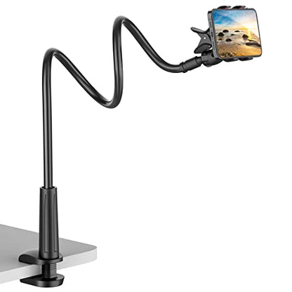 Gooseneck Cell Phone Holder, Universal 360 Flexible Phone Stand Lazy Bracket Mount Long Arms Clamp for Phone 13 Pro Xs Max XR X 8 7 6 6s Plus and Other 3.5~6.7'' Device (Black) - color: black