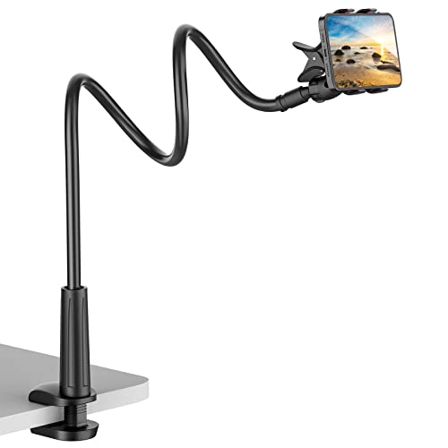 Gooseneck Cell Phone Holder, Universal 360 Flexible Phone Stand Lazy Bracket Mount Long Arms Clamp for Phone 13 Pro Xs Max XR X 8 7 6 6s Plus and Other 3.5~6.7'' Device (Black) - color: black