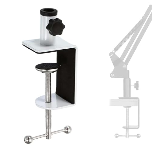 Desk C-Clamp with 1/2" Thread Hole, C Clamp for Microphone Stand, Adjustable Metal Table Clamp on Desk Lamp, Black Desk Lamp Clamp for Swing Arm Magnifying (4, white) - color: White