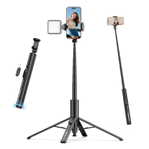 Ulanzi MT-86 Phone Tripod Portable Bluetooth Selfie Stick for iPhone 17 16 | 60 Inch Auto-Open 4 Legs Tripod, Wireless Remote Lightweight Extendable Travel Selfie Stick, w Cold Shoe Mount Phone Clip - color: Black
