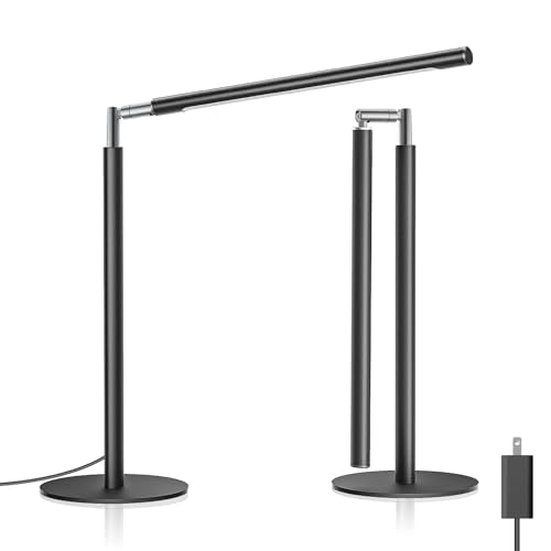 Metal LED Desk Lamp for Home Office - Foldable Industrial Desk Light with Base, 16" Dimmable Table Lamp for Reading, 4 Color Temps, 15W Modern Desktop Lamp for College Dorm Study Task Work - color: Black