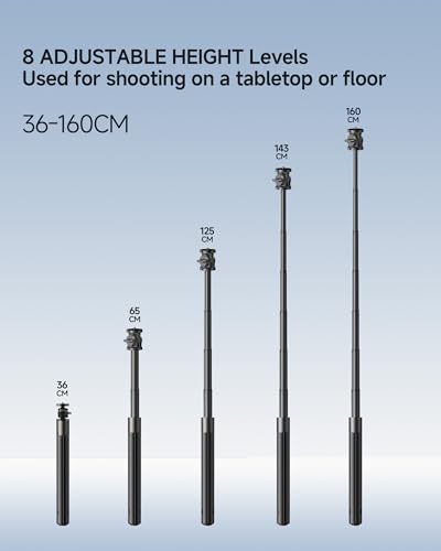 Windproof 63" Selfie Stick Tripod for DJI Osmo Pocket 3, Auto-Opening Upon Ground Contact, 8 Levels Adjustment Action Camera Tripod with 1/4" Screw Accessory for DJI Osmo Pocket3