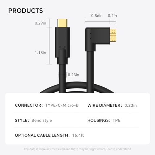 16.4ft USB C to Micro B Cable, 5Gbps High-Speed Data Transfer, USB Type-C to Micro B Camera & External Hard Drive Cable for Canon EOS 1DX2/ 5D4/ 5DS Nikon D850/ D810, WD, Seagate, Toshiba HDD