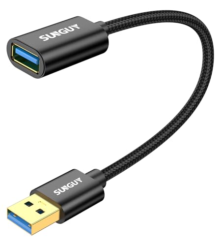 SUNGUY 5Gbps USB 3.0 Extension Cable, 1FT USB A Male to Female Extender Cord, Braided High Data Transfer Compatible with Xbox, Hard Drive, Webcam, USB Keyboard, Mouse, Flash Drive, Oculus VR, Black - color: Black, size: 1FT