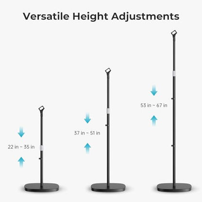 Microphone Stand, Universal Detachable Mic Floor Stand with Compact Weighted Base, Height Adjustable From 22’’ to 67’’, 2 Universal Mic Clips for Blue Yeti/Shure SM7B/Samson Q2U and More