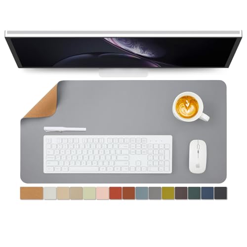 Cork Desk Mat - Dual-Sided Desk Pad for Office and Home - Desk Organization and Accessories - Ideal for Large Mouse Pad and Desk Mats on Top of Desks(Gray,27.6"x 13.8") - color: Gray, size: 27.6" x 13.8"
