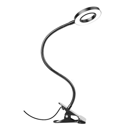 Woputne Desk Lamp Clip Light, 10 Dimmable Brightness 3 Light Modes Reading Light, Clamp Bedside Lamp for Painting, Craft, Study (Black) - size: Black-1 Piece-Standard-Classic