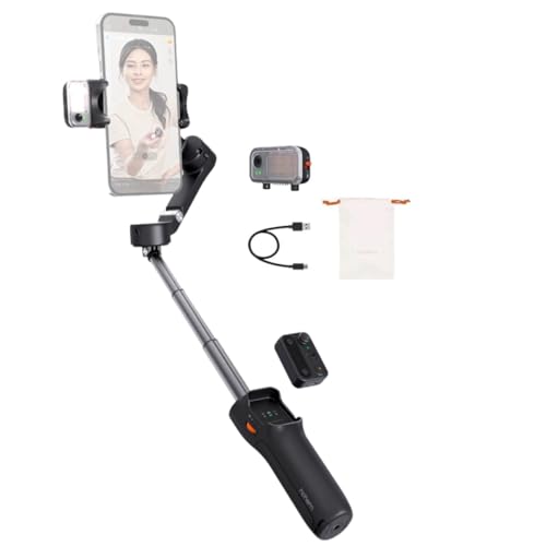 hohem Gimbal Stabilizer for Smartphone iSteady V3,Portable Phone Stabilizers with Al Tracker Detachable Remote Control Built-in Extension Rod/Tripod 3-Axis Stabilization 3-Color Fill Light - color: Black
