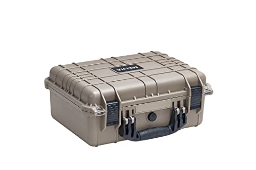MEIJIA Portable All Weather Waterproof Camera Case With Foam,Fit Use of Drones,Camera,Equipments,Pistols,15.98x12.99x6.85inches - color: Desert Tan