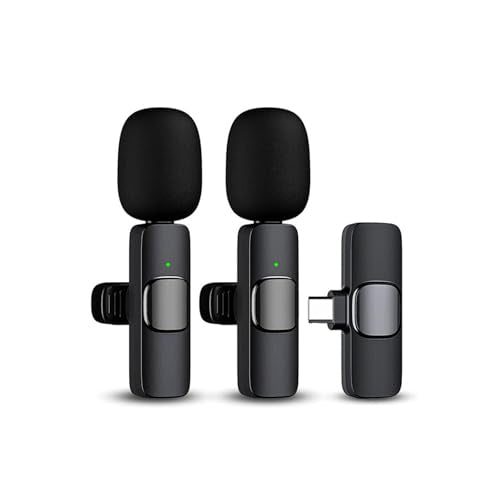 2PCS Wireless Lavalier Microphone for Android, Smartphones, Lapel Microphone for Video Recording, Clip on Wireless Mic for Podcast, Interview, YouTube, Vlog (2 Mics - USB-C, Black)