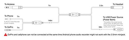 V2 18FT ATC Radio Audio Recording Cable with Dual Output for Gopro Phone Audio Recorder Extra Long 5meter Airplane Cockpit Intercom with USB Power HERO3 HERO3+ / HERO4, Needs Adapter For Newer Models