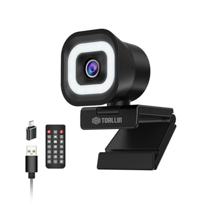 TOALLIN 4K Webcam with Ring Light, Remote Control, PDAF Autofocus, 1/2.5" Sensor & 12MP, Built-in Dual Mics, 5X Digital Zoom and Image Mirroring, Web Camera for Live-Streaming/Meetings/Video Calls - style: 4K Webcam with Ring Light
