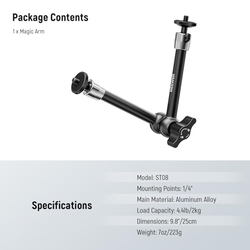 NEEWER 9.8"/25cm Adjustable Friction Magic Arm with 1/4" Screw on Both Ends, Compatible with SmallRig Cage, Flash/LED Light/Microphone/Monitor/SuperClip, Max Load 4.4lb/2kg, ST08 - style: 9.8"/25cm