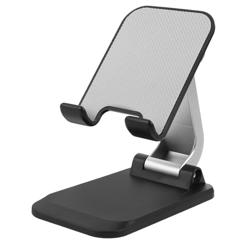 SHERCHPRY Aluminum Alloy Desktop Phone Holder Stand for Office and Home, Foldable Tablet and Cell Phone Desk Stand, Heavy Duty Stable Base in Black for Live Streaming and Video Calls