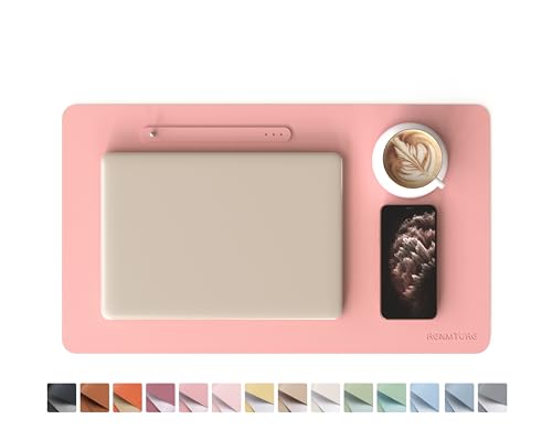 RENMTURE PU Mouse Pad, Faux Leather Large Desk Pad, Home Work Office Accessories, Non-Slip Desk Mat, Waterproof Gaming Pad Desk Blotter (23.6" x 13.7", Pink) - color: Pink, size: 23.6" x 13.7"