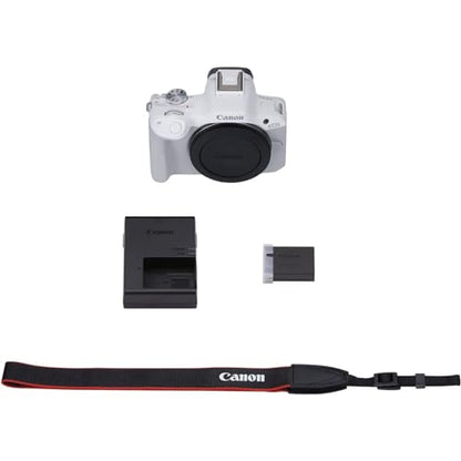 Canon EOS R50 Mirrorless APS-C Interchangeable Lens Camera | Official Canon USA Partner Model | Body White 5812C002 Bundle with Deco Gear Photography Bag + Microphone + Tripod + Photography Guidebook - color: Snow