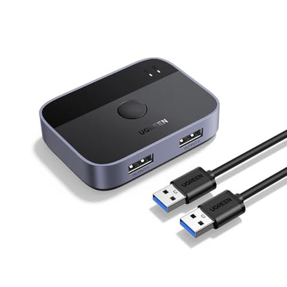 UGREEN USB 3.0 Switch 2 in 2 Out, USB Switcher 2 Computers Sharing Keyboard and Mouse Printer Scanner Webcam, Printer Splitter for 2 Computers, 2 Port USB Selector Switch with 2 USB3.0 Cables
