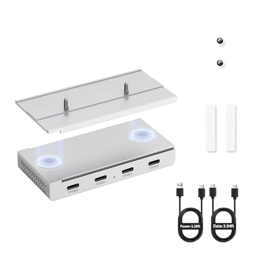 EJAY Magnetic USB C Hub 10Gbps, 4 Port USB 3.2 Gen2 Desktop USB Hub with 47in Long Data Cable, Desk Mount USB C Hub Magnetic to Attach to Desk/PC Case, Powered USB Data Hub for PC, Mac, Silver - color: Silver