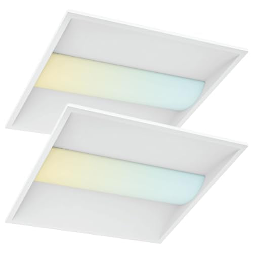 LUXRITE 2x2 FT LED Troffer Light, Center Basket Panel, 5CCT (3000K-6000K), 5 Wattage Selectable (20W-40W), 2500-5000 Lumens, 0-10V Dimmable, 120-277V, ETL Listed, Damp Rated, DLC Premium (2 Pack)