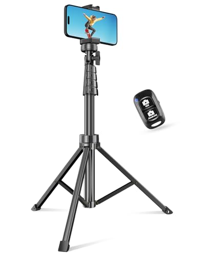 SENSYNE 62" Phone Tripod for iPhone, Extendable Selfie Stick Tripod Stand with Wireless Remote and Phone Holder, Cell Phone Tripod for Video Recording, Compatible with iPhone Android - color: Black, size: 62-inch