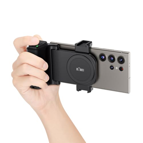 Phone Camera Grip with Remote Control for Smartphones Vlog Shooting | silicone anti-slip grip, detachable remote, dual cold shoe slots, 1/4" tripod thread, design for vlog video shooting - color: Clip on Phone Camera Grip Black