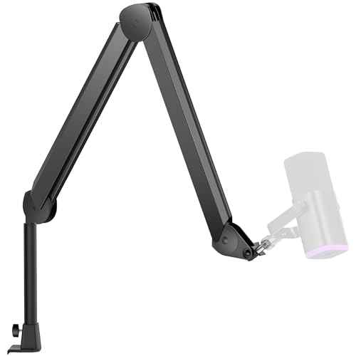 InnoGear Mic Boom Arm, Microphone Stand with Cable Management Channels Height Riser for Blue Yeti FIFINE AM8 K669B HyperX QuadCast S SoloCast AT2020 Shure SM7B MV7 and Other Mics - color: Black, style: Extended Clamp